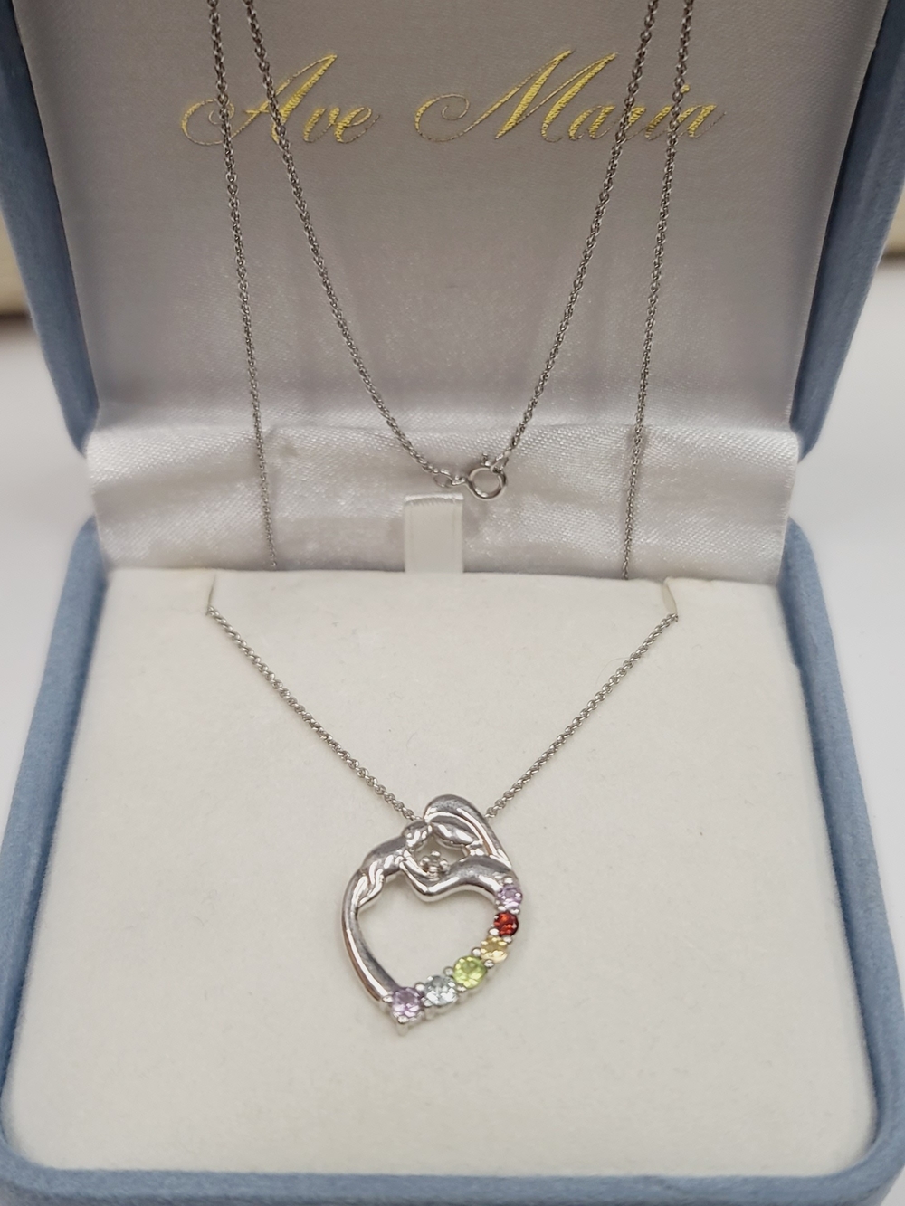 Silver Heart Pendant Necklace with Multicolor Gemstones